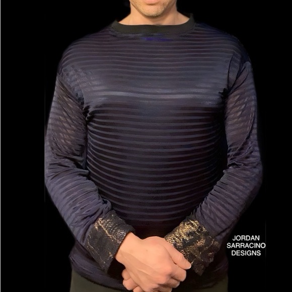 Blue Knit Sweater With Gold Cuffs JordanSarracinoDesigns - Picture 2 of 2